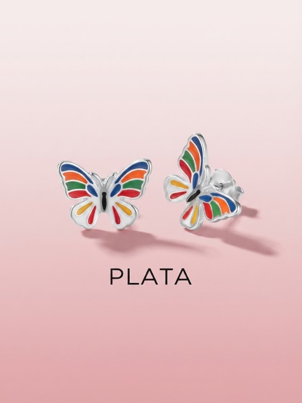 Silver 925 Multicolor Butterfly Stud Earrings - MEXICAN PLATA